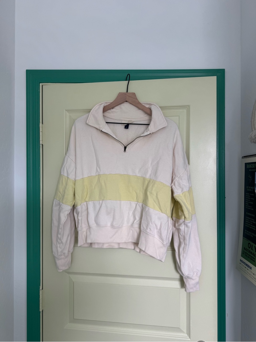 Universal Thread Cream Half-Zip Pullover with Pale Yellow Stripe